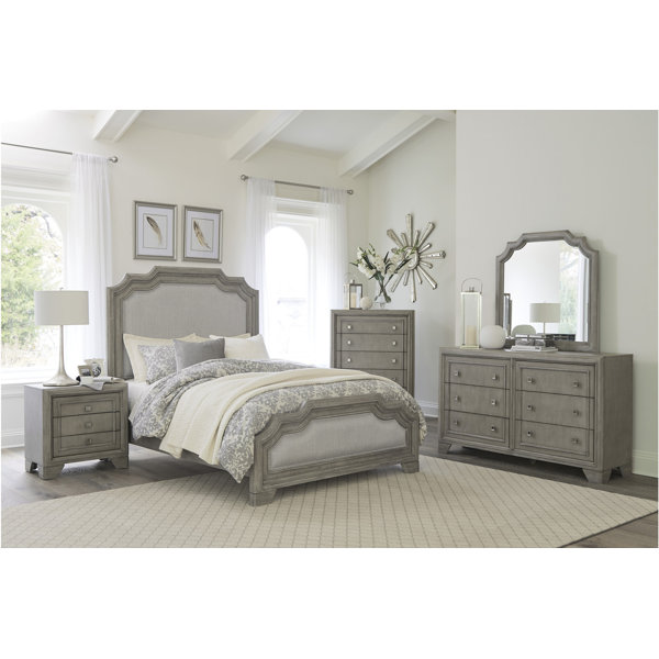 Canora Grey Melany Driftwood Gray Fabric Panel Bedroom Set King 6 Piece